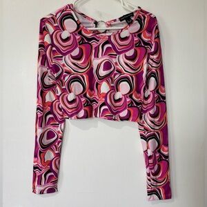 🎉4/30$🎉 Streetwear Society Pink Psychedelic Long Sleeve Crop Top - Size Large